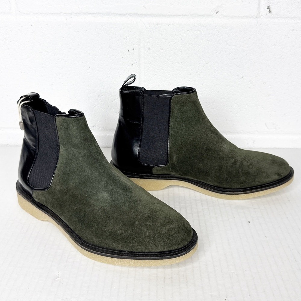 Stephane Kelian Boots Womens Size 40 Green Black Suede‎ Leather Chelsea Pull On